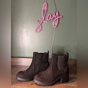 Black Suede Style Ankle Booties Size 8.5